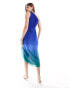 Bardot one shoulder midaxi dress with wrap skirt in blue ombre Graublau, 34 - фото #4