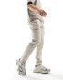 DTT slim fit garment dyed cargo trousers in light stone