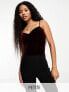 In The Style Petite exclusive sweetheart neckline velvet body in burgundy