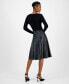 ფოტო #2 პროდუქტის Women's Mixed-Media Faux-Leather Fit & Flare Dress