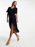 AX Paris short sleeve wrap plisse midi dress in navy 34 - фото #1