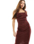 Фото #2 товара ASOS DESIGN Tall square neck pleat bust midi pencil dress in chocolate