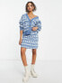 Pieces cardigan co-ord in blue & white argyle print