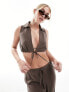 Фото #1 товара 4th & Reckless cropped tie front linen beach top co-ord in brown