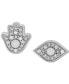 ფოტო #1 პროდუქტის Diamond Hamsa Hand & Evil Eye Mismatch Stud Earrings (1/10 ct. t.w.) in Sterling Silver