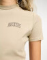 Dickies aitkin left chest varsity logo crop baby t-shirt in beige exclusive to asos