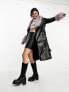 Фото #1 товара Violet Romance faux leather belted trench coat with faux fur trims in black