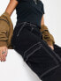 Фото #2 товара Object wide leg cargo jeans in black with contrast stitching