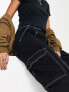 Object wide leg cargo jeans in black with contrast stitching