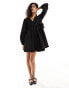 ASOS DESIGN cotton v-neck mini smock dress in black