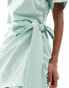 In The Style exclusive wrap tie side mini t-shirt dress in sage