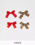 Фото #1 товара My Accessories 4 pack of red and leopard mini hair bows