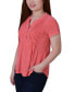 ფოტო #3 პროდუქტის Petite Short Sleeve Y-neck Jacquard Knit Top