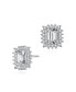 Фото #1 товара Sterling Silver with Rhodium Plated Clear Emerald and Round Cubic Zirconia Halo Stud Earrings