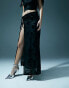 Фото #8 товара Murci devore off shoulder top & thigh split maxi skirt set in black