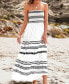 Women's Geo Striped Smocked Bodice Tube Maxi Beach Dress