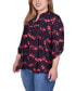 ფოტო #3 პროდუქტის Plus Size 3/4 Roll Tab Sleeve Y-Neck Top