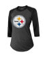 ფოტო #3 პროდუქტის Women's Threads Najee Harris Black Pittsburgh Steelers Player Name and Number Raglan Tri-Blend 3/4-Sleeve T-shirt