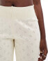 Fashionkilla pointelle foldover waist wide leg trouser co-ord in ivory