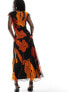 ASOS DESIGN v neck sleeveless midi dress with in orange floral print