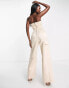 ASOS DESIGN structured satin cargo jumpsuit in ivory