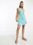 ASOS DESIGN pleated waist corset mini sundress in blue floral print