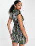 ASOS DESIGN Tall high neck all over embellished mini dress in dark green with silver sequin
