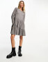 Фото #6 товара Miss Selfridge tiered smock dress in grey slub