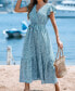 Фото #2 товара Women's Blue Leopard Print V-Neck Flutter Sleeve Midi Beach Dress