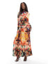 Daska long sleeve twist detail maxi dress in multi print