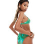 South Beach shiny abstract print high leg bikini bottom in green grün, 38 - фото #4