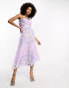 ASOS DESIGN corset midi dress with soft cowl front in lilac floral print