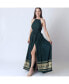 ფოტო #1 პროდუქტის Women's Green Silk Maxi Dress with Golden Weaving Border