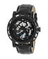 ფოტო #1 პროდუქტის Stavros Automatic Black Case, Genuine Black Leather Watch 44mm