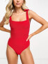 & Other Stories tie detail crinkle swimsuit in red