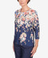 Petite A Fresh Start Floral Garden Pleated Crew Neck Top