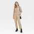 Women's Long Sleeve Button-Front Coveralls - Universal Thread Tan 0