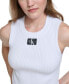 Women's Ribbed Angled-Hem Cropped Logo Top