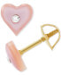 Фото #3 товара Children's Pink Mother of Pearl & Crystal Heart Stud Earrings in 14k Gold