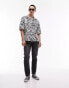 Фото #2 товара Topman short sleeve relaxed festival animal print shirt in black and white