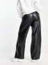 Фото #3 товара Urban Revivo faux leather straight leg trousers in black