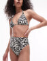 Topshop high waist bikini bottom in mono animal print Черный, 36 - фото #1