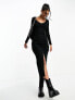 Фото #7 товара ASOS DESIGN v neck long sleeve ribbed midi dress with front split detail in black