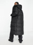 New Look longline padded coat with hood in black