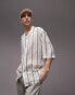 Фото #1 товара Topman short sleeve relaxed revere sheer stripe shirt in white