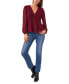 Women's Long Sleeve V-Neck Pleated Button Front Blouse