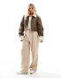 ASOS DESIGN top collar shearling jacket in hazelnut