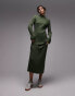 Topshop knitted funnel neck variegated rib maxi dress in green