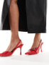 Фото #7 товара Public Desire Wide Fit smoosh front strap heeled shoes in red