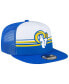 ფოტო #4 პროდუქტის Men's White, Royal Los Angeles Rams Striped A-Frame 9FIFTY Trucker Snapback Hat